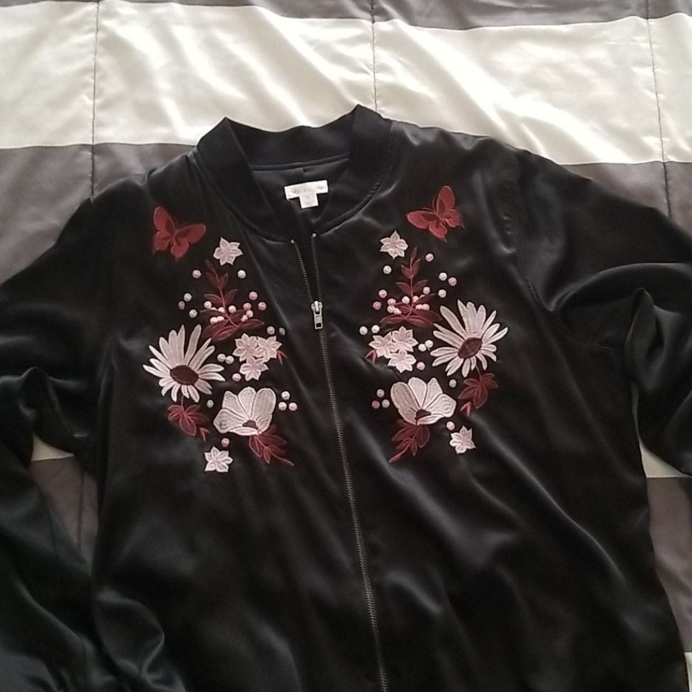 NWT black floral bomber jacket